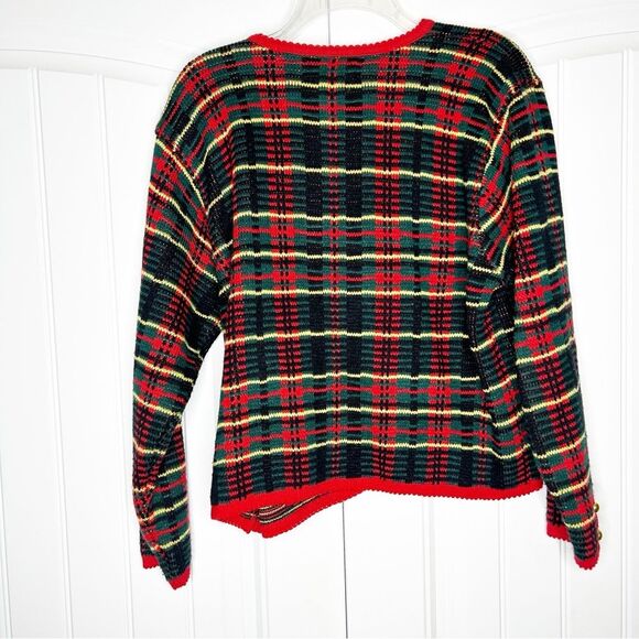 Vintage Plaid Button Up Sweater Cardigan Lady Jacket XL Knit Christmas Tartan - Picture 2 of 4